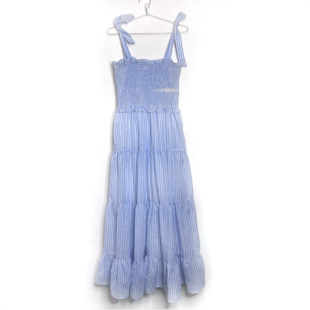 &Merci Smocked Bodice Blue Striped Coastal Maxi Dress Size Large